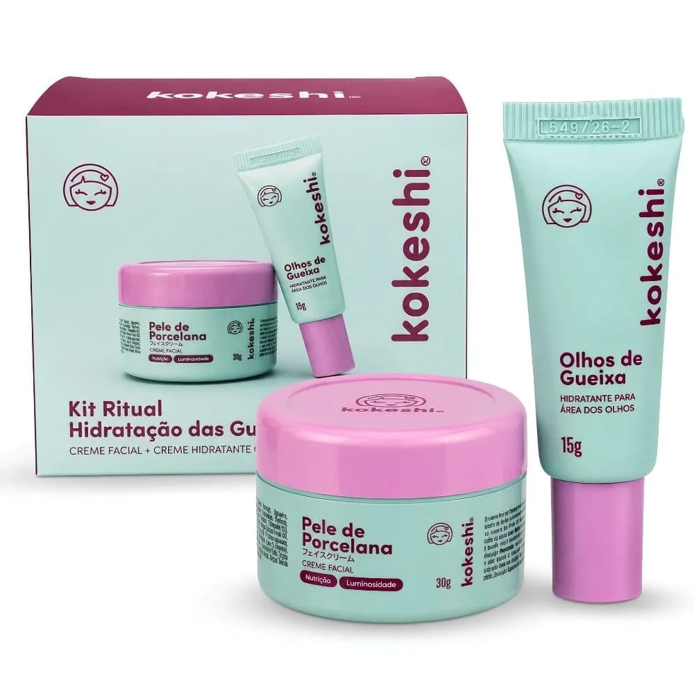 Kit Facial Kokeshi Creme Pele De Porcelana 30g + Hidratante Area Dos Olhos Gueixa Antirrugas