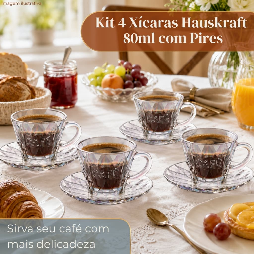 Kit 4 Canecas De Vidro Furta Cor Iridescente 80ml Coffee Com Alça Para Café Cappuccino Chá Presente