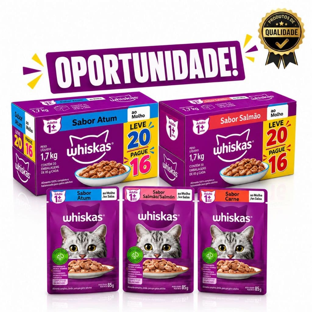 Ração Úmida Whiskas Sachê Carne ao Molho para Gatos Adultos - 20 Unidades
