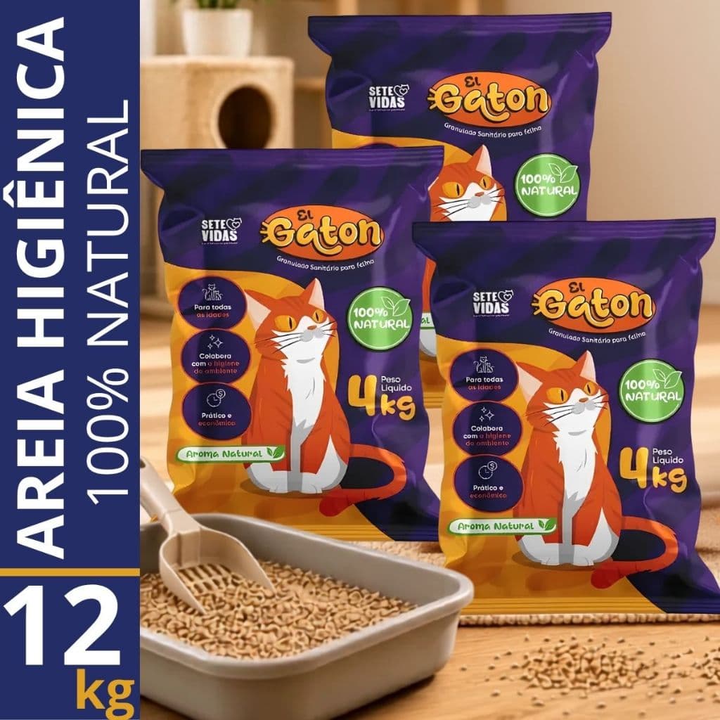 Kit Areia Higiênica Para Gato El Gaton 4Kg Argila Natural Sem Cheiro Alta Absorção 100% Natural