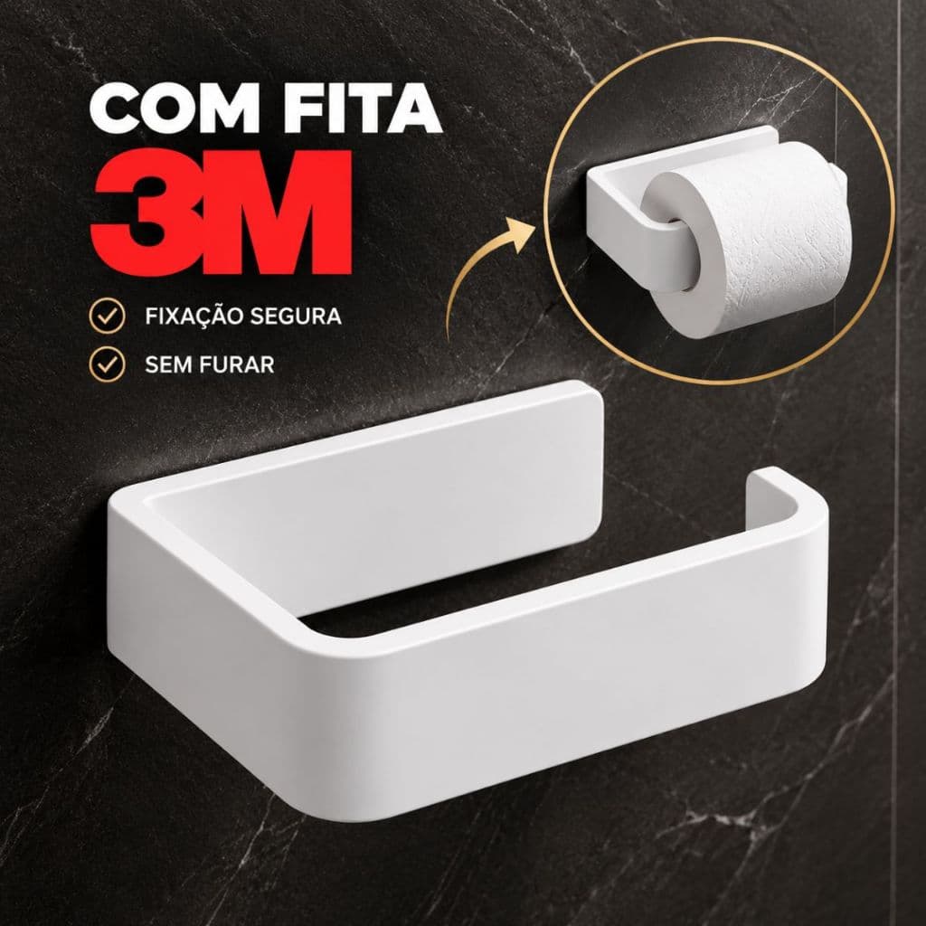 Porta Papel Higiênico Simples Suporte Parede Armário Banheiro sem perfuração Autoadesivo 3M