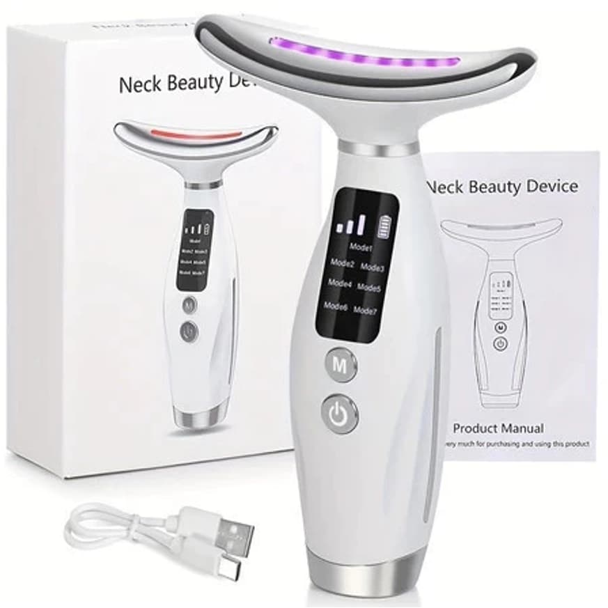 Massageador Facial E Pescoço Com Led Aquecimento e Vibração E Fototerapia