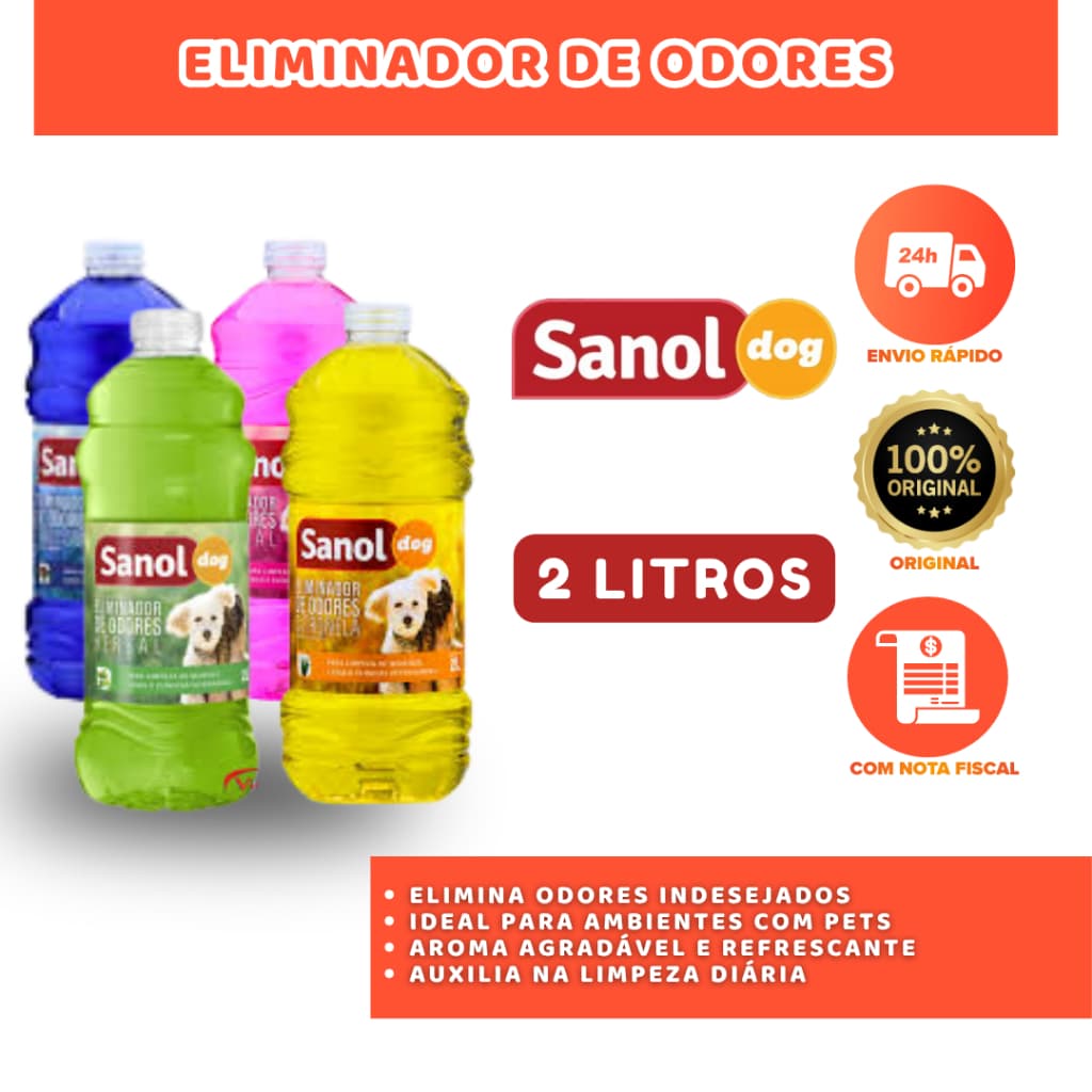 ELIMINADOR DE ODORES SANOL DOG 2L LIMPEZA E PERFUME PARA AMBIENTES COM PETS