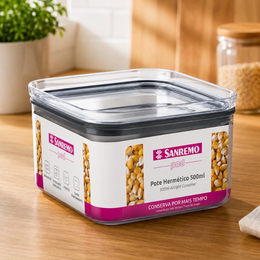 Pote Hermético Modular Sanremo 500ml Utensílios Cozinha Transparente