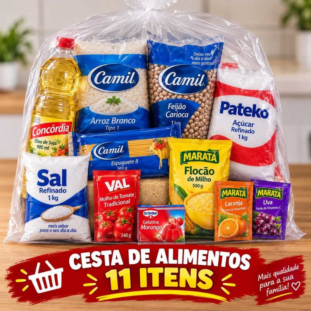 Cesta Básica Completa 11 Itens | Arroz Feijão Óleo  Macarrão