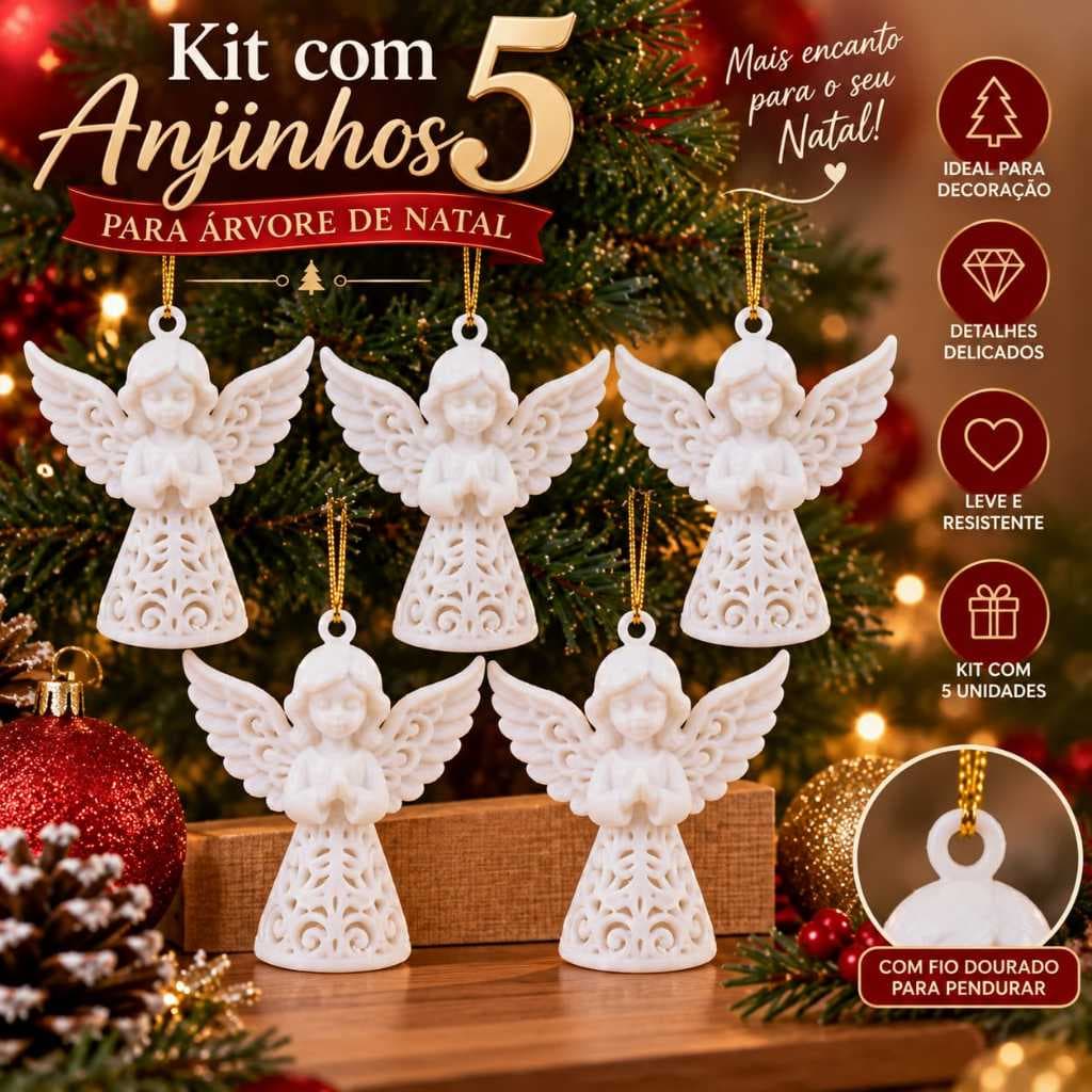 Kit 5 Anjinhos para Árvore de Natal