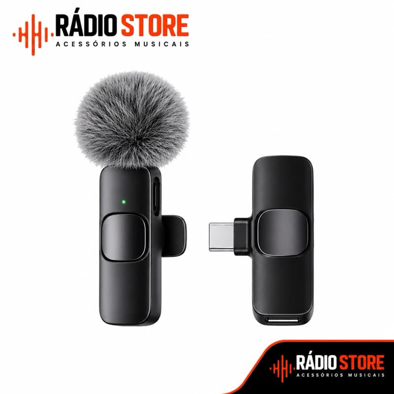 Microfone de Lapela Sem Fio 2.4GHz para Celular Plug and Play com Receptor
