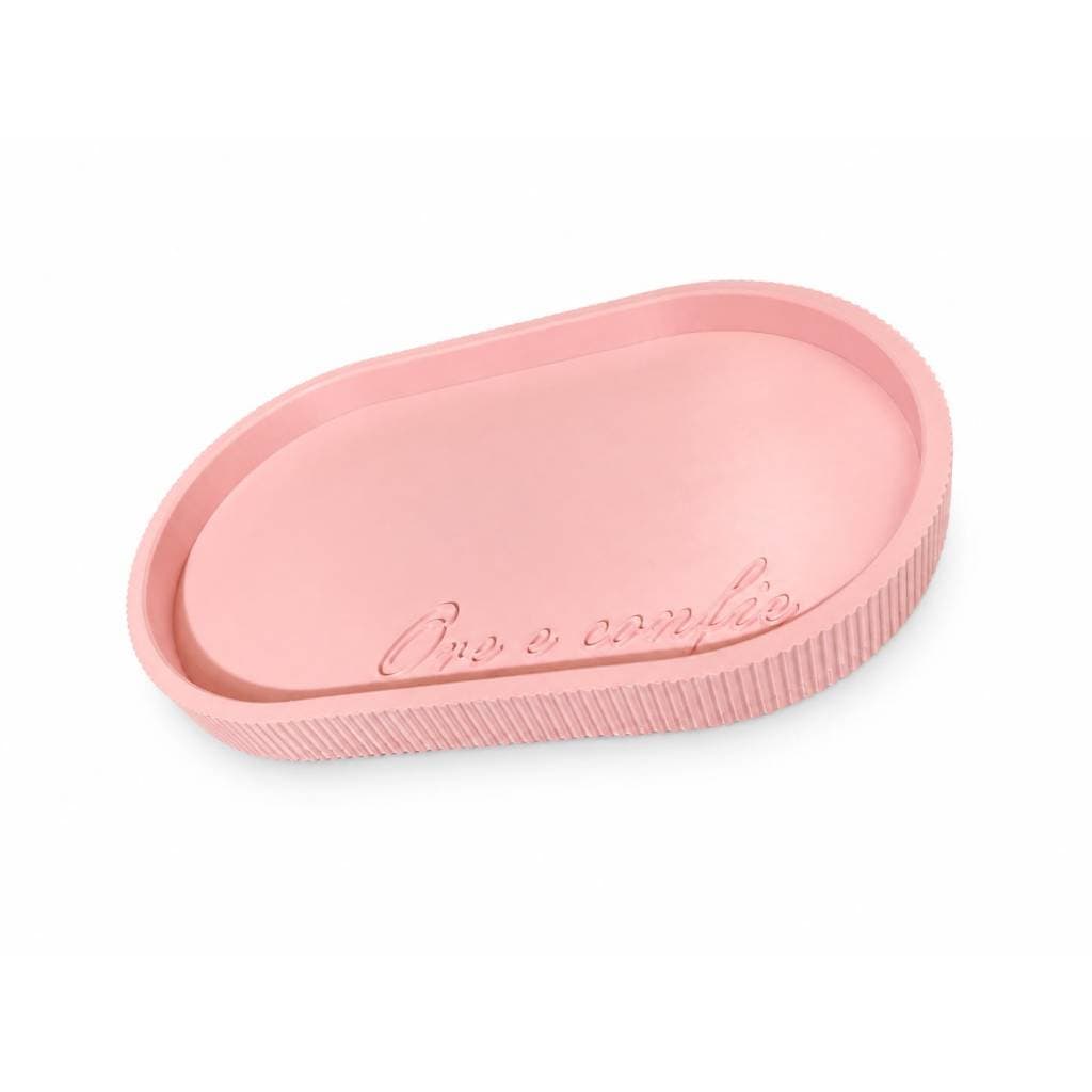 Bandeja Decorativa com Pé “Ore e Confie” | Bandeja Oval para Decoração e Organização Rosa