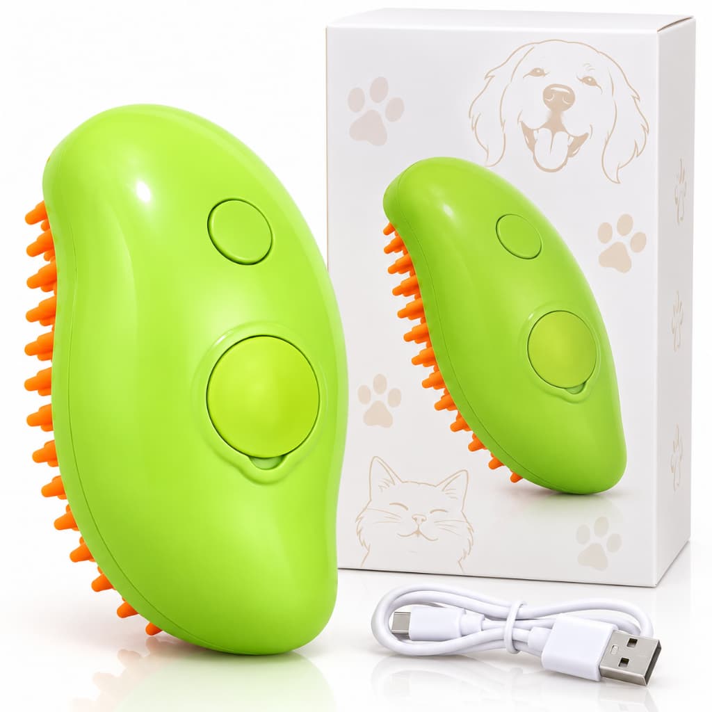 Escova Vapor 3 Em 1 Autolimpante Massagem De Cães E Gatos De Estimação Remoção De Pêlos Removedor