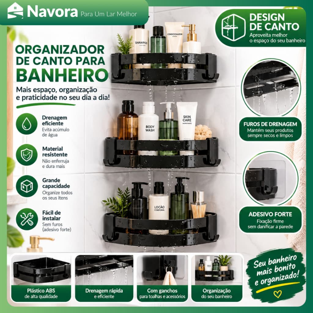 Suporte de Banheiro em Alumínio Resistente à Ferrugem para Shampoo e Sabonete
