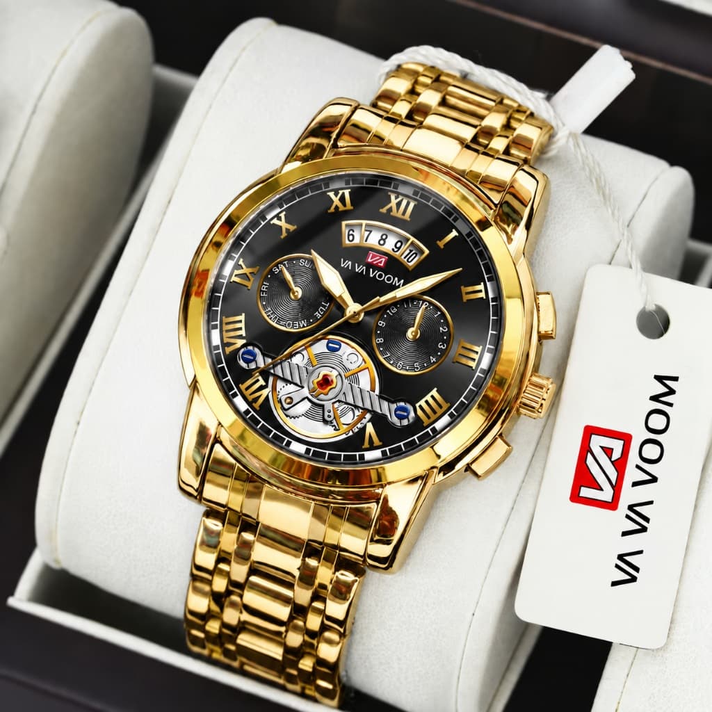Vavavoom Relógio Masculino Calendário luminoso aço inoxidável material mineral vidro temperado espelho
