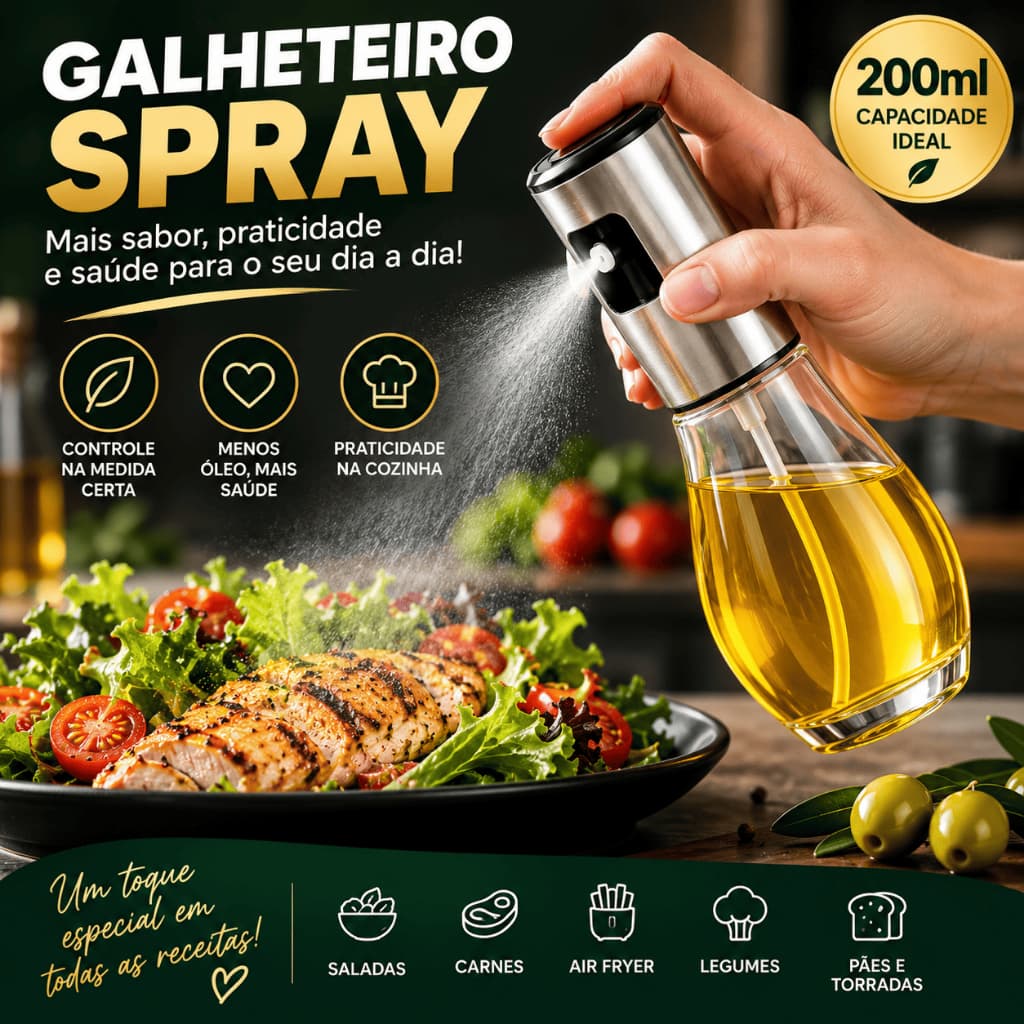 Borrifador Vidro Spray 200ml Galheteiro Pulverizador Temperos Azeite Vinagre Cozinha