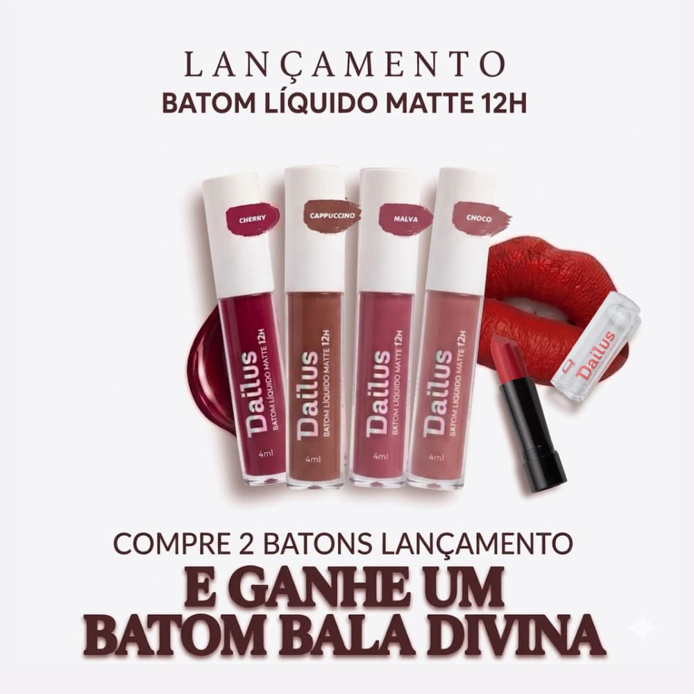Batom Dailus Líquido Matte 12h Ultra-hidratante Alta Pigmentação Longa Duração