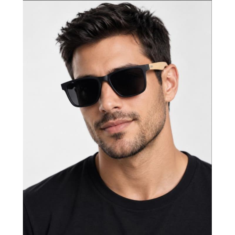 óculos de sol masculino com haste madeira bambu uv 400 polarizado.