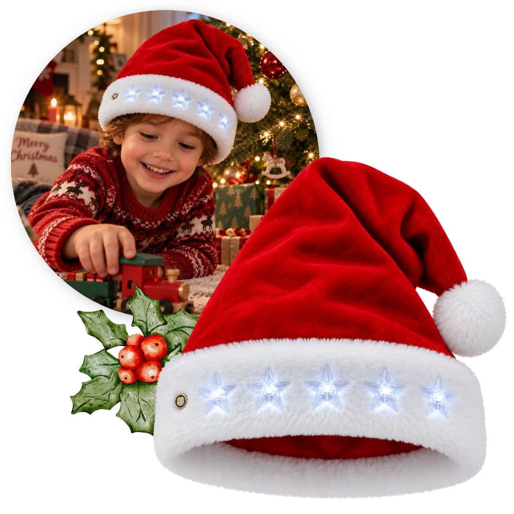 Gorro Papai Noel Veludo Touca Natal Vermelho Natalino Luz