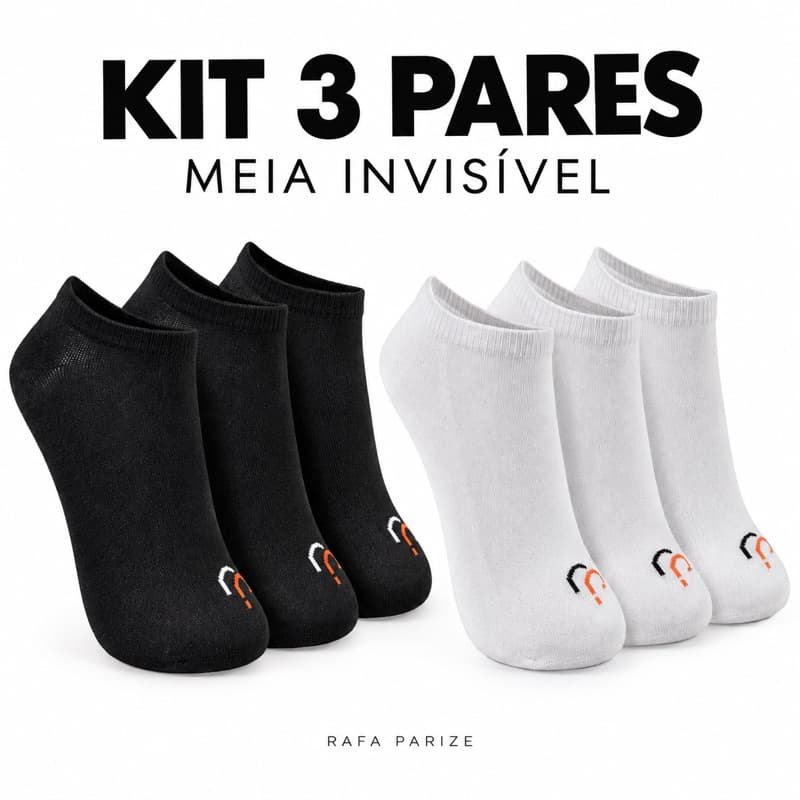 Kit 3 Pares Meia Invisível Rafa Parize Sapatilha Cano Baixo 33/38 39/43