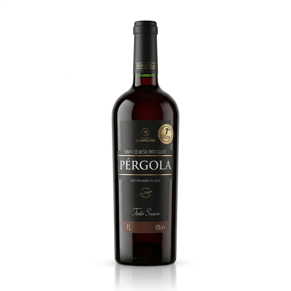 Pérgola Vinho Tinto Suave 1L Uva Bordô Vinícola Campestre Rio Grande do Sul Servir Gelado