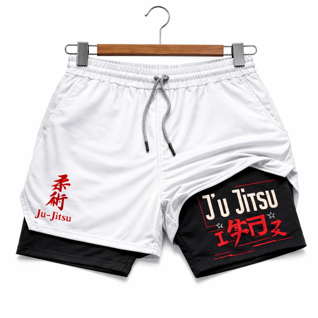 Short Duplo Masculino Jiu Jitsu Compressão Academia Treino Luta MMA Esportivo Premium