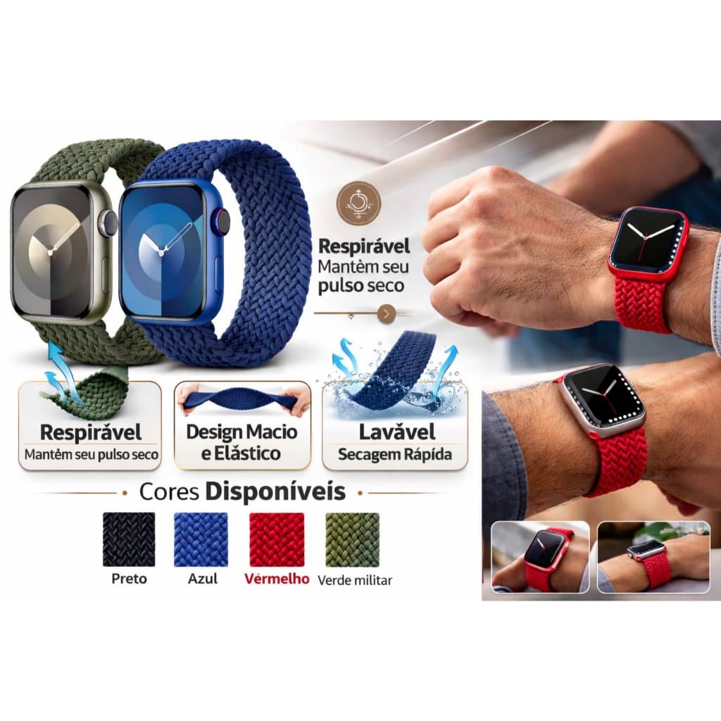 Pulseira Relogio Flexivel Apple Watch 42/44mm Trançada Nylon Confortavel Watch Band