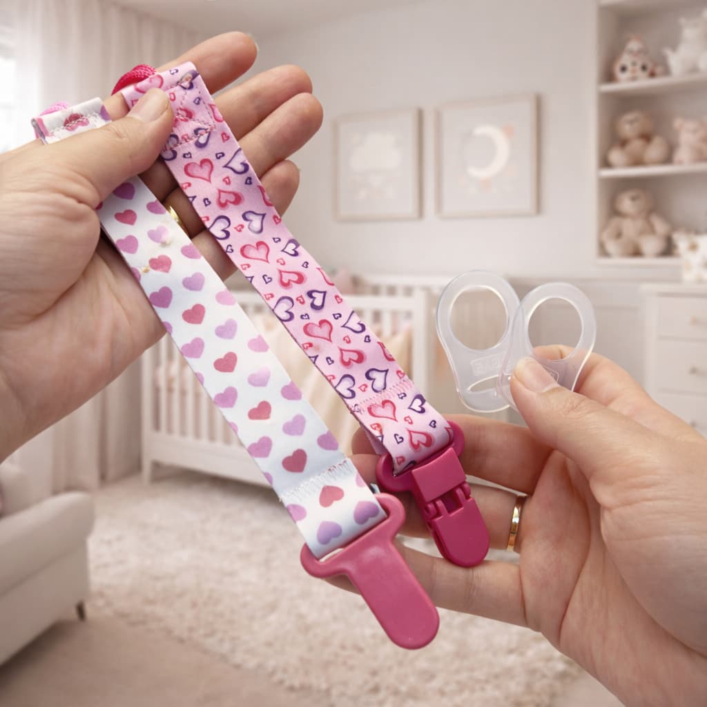 2 Prendedor de Chupeta + 2 Anel adaptador para bebês estampa colorido qualidade premium
