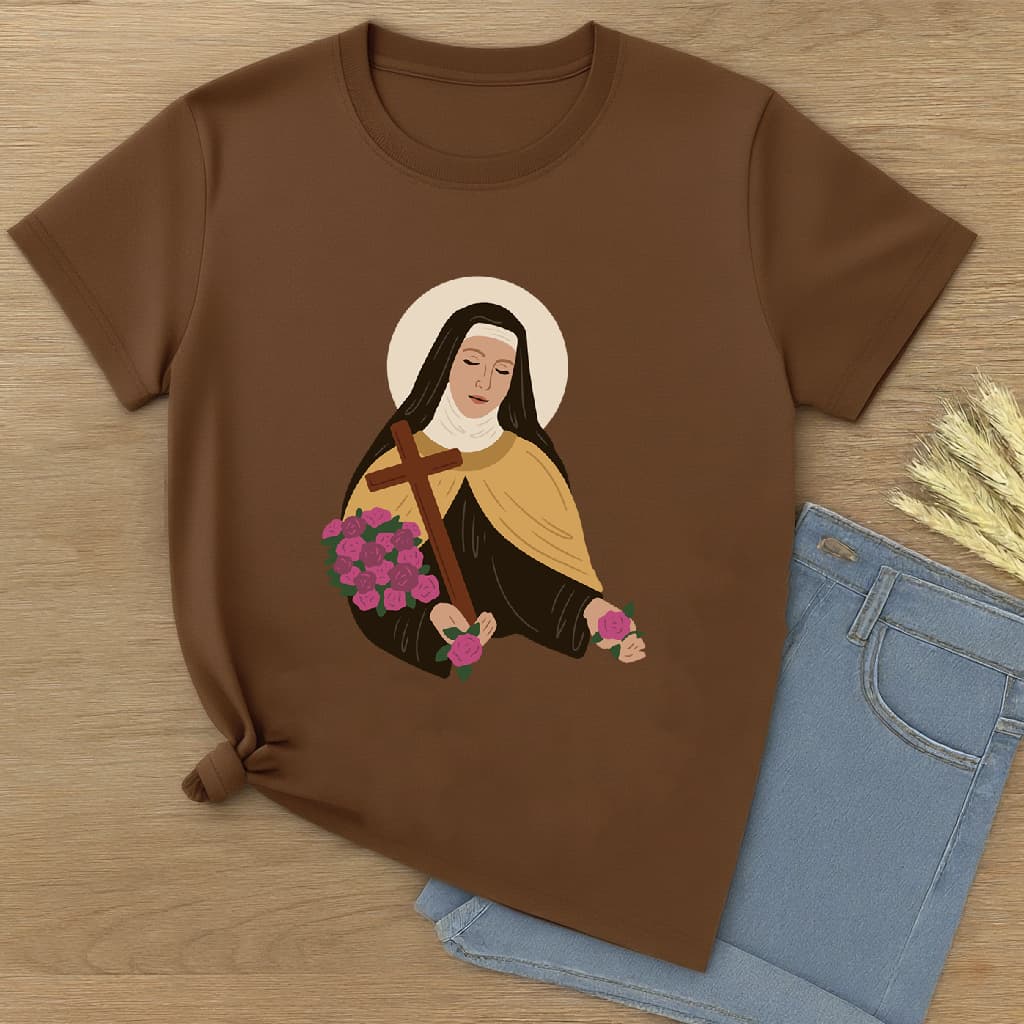 Camiseta Básica Feminina Santa Teresinha do Menino Jesus Moda Religiosa Blusa Lançamento