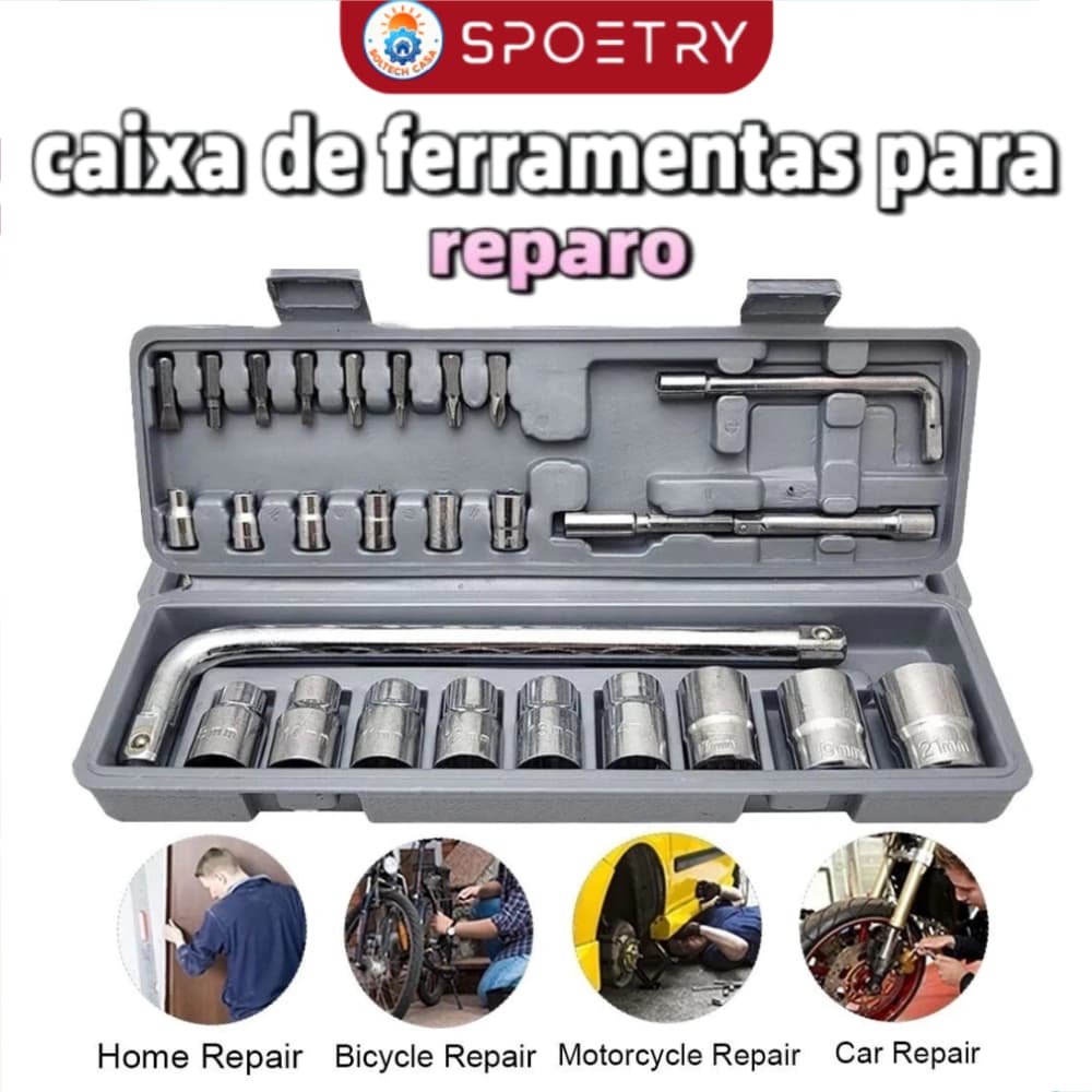 Kit 27 Conjunto De Ferramentas De Reparo De Automóveis Kits De Ferramentas Mecânicas Chaves De Boca Soquetes