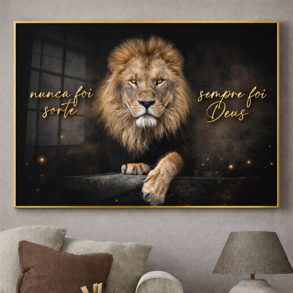 Quadro decorativo Leao Juda nunca foi sorte sempre foi Deus religioso 4k full hd hall 112x82 Grande