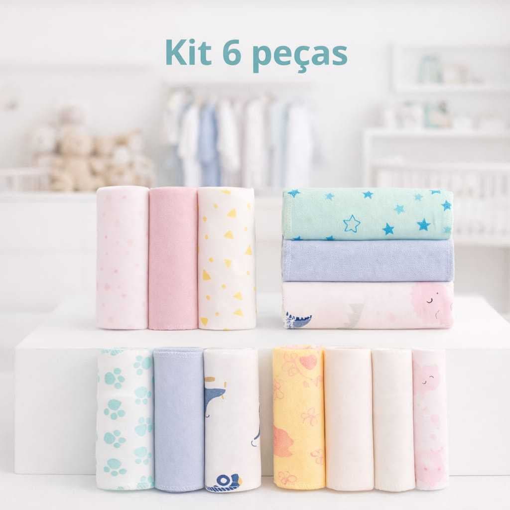 Faixa de umbigo bebê recem nascido flanelada 100% algodão kit com 6 unidades