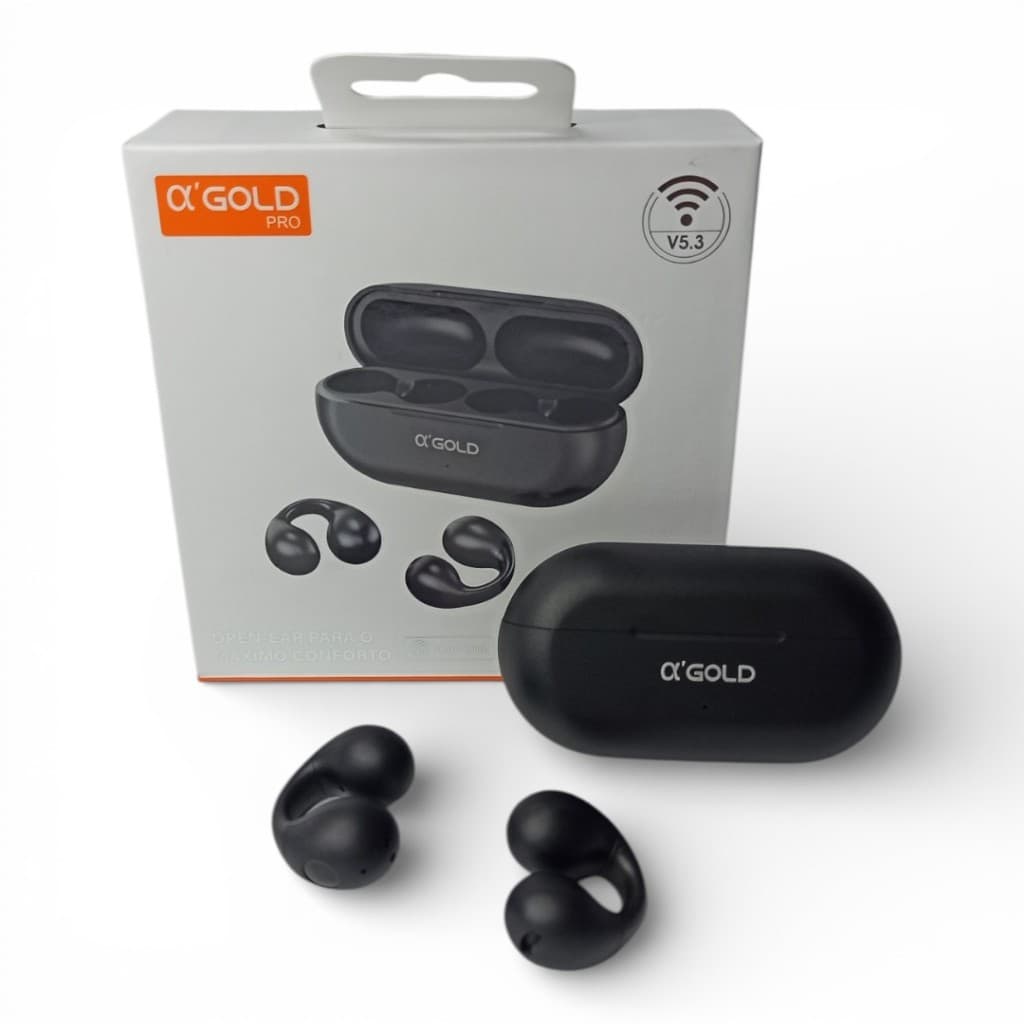 Fone de Ouvido Preto Bluetooth Condução Óssea A’Gold FN-BT33 Open-Ear OWS Sem Fio