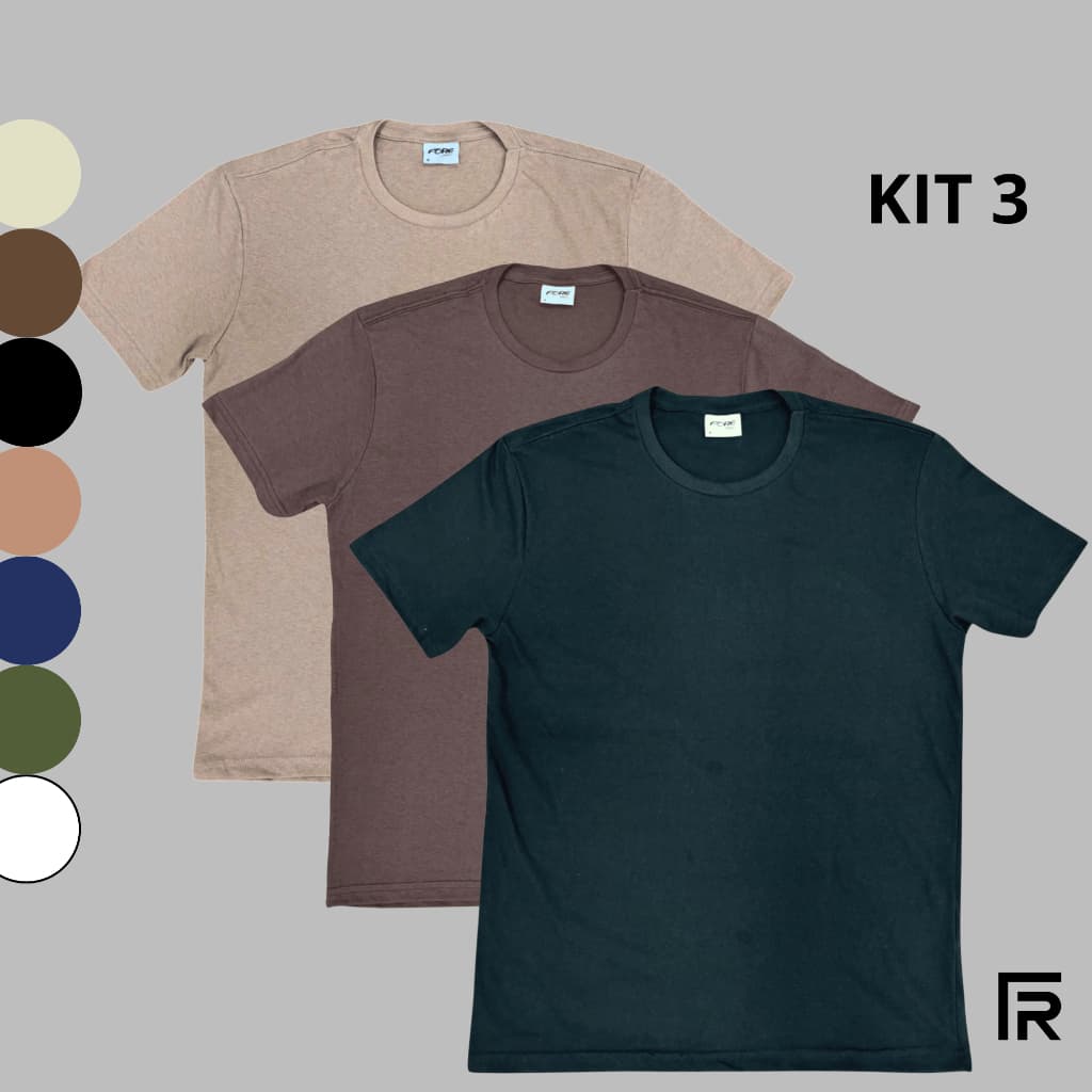 Kit 3 Camisetas Masculinas Camisa Algodão 100% Malha Premium Blusa 505290-K3-C1