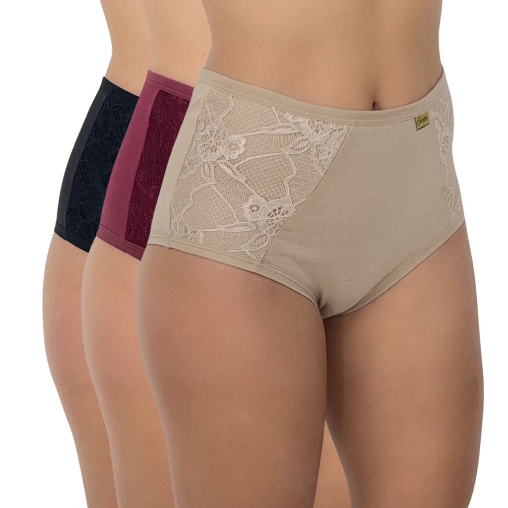 Kit Calçola de Algodão Cotton Cintura Alta Calcinha Feminina Plus Size Senhora Idosa