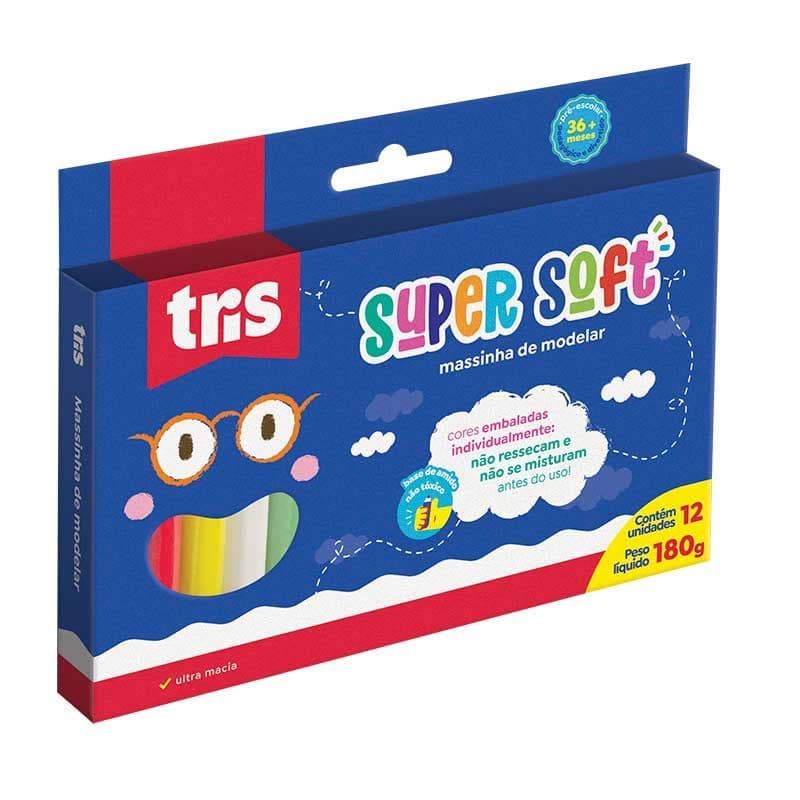 3 Unidades de Massa De Modelar Tris Super Soft 12 Cores 180g Massinha