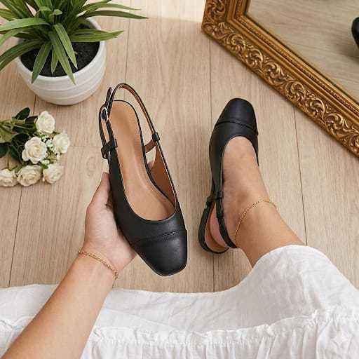 Sapatilha Feminina Confortável Luxo Elegante Sapato Feminino Slingback Mocassim Bico Quadrado