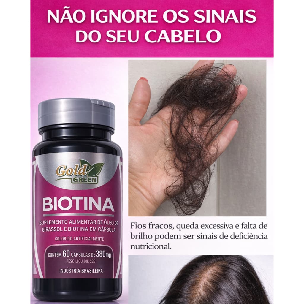 Biotina 380mg 60Cáps | Auxilia no Crescimento Capilar e Fortalecimento de Cabelos e Unhas Gold Green