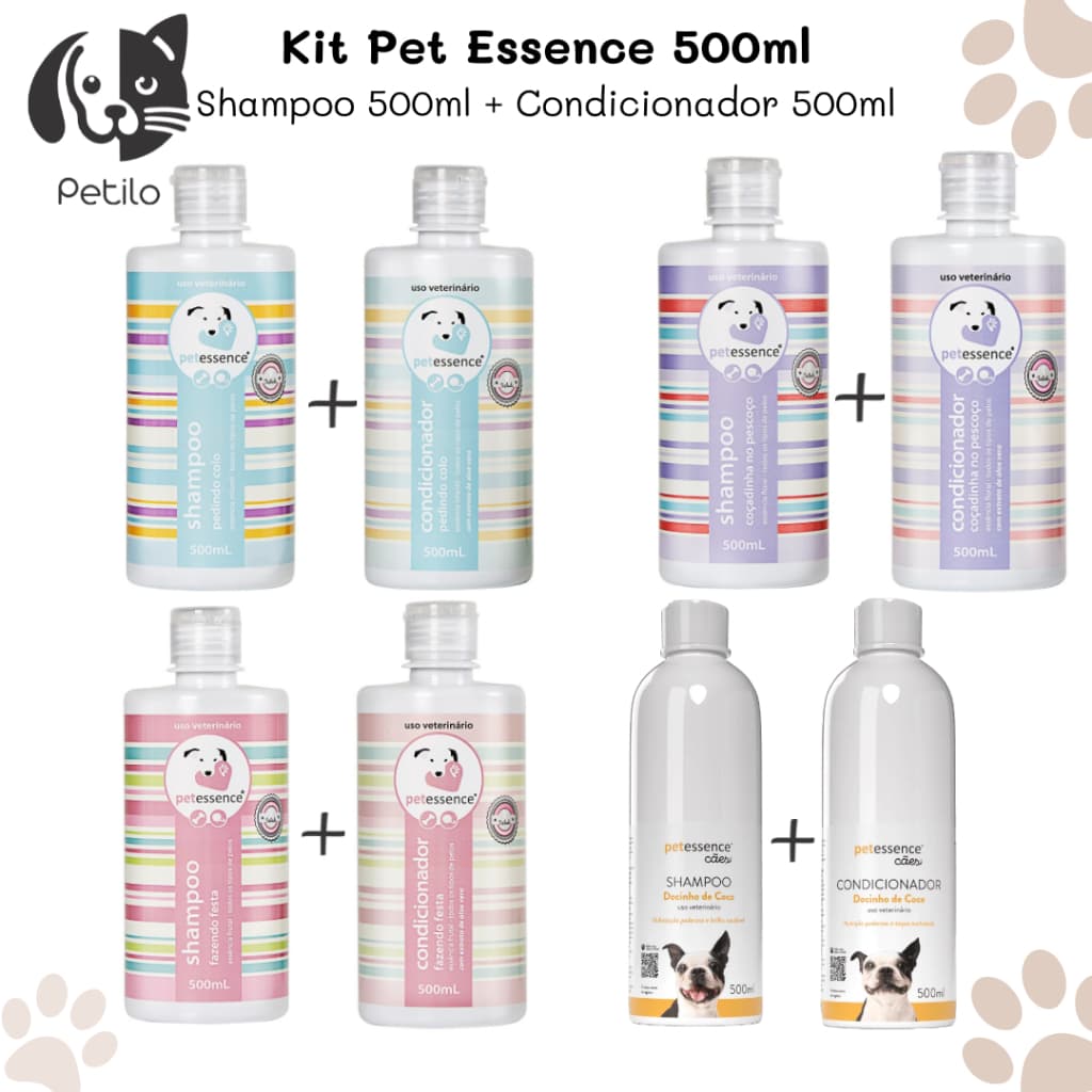 Kit Banho Pet Shampoo 500ml + Condicionador 500ml PetEssence - Escolha a Fragrância - Cachorro