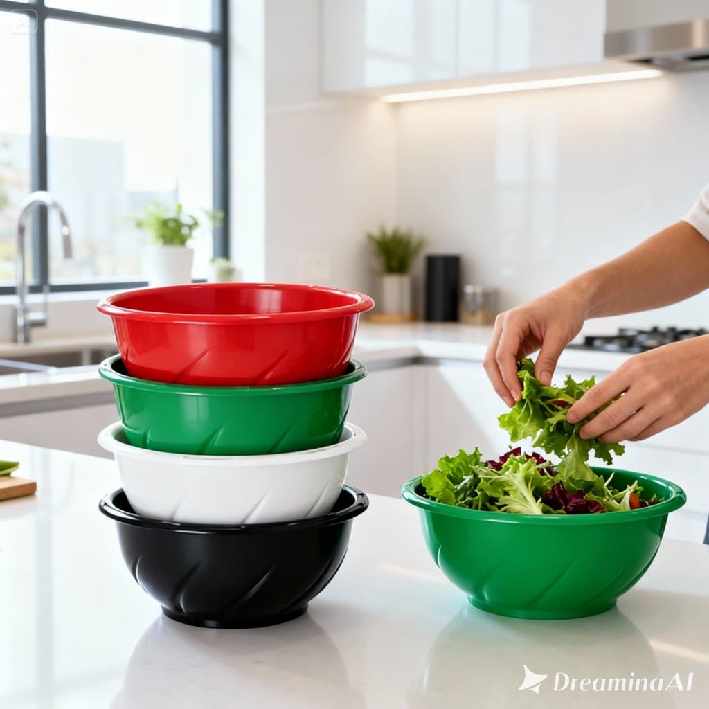 Saladeira Tigela Bacia de Plástico 2,3 Litros Multiuso para Cozinha Salada Massas e Churrasco 5 unidades