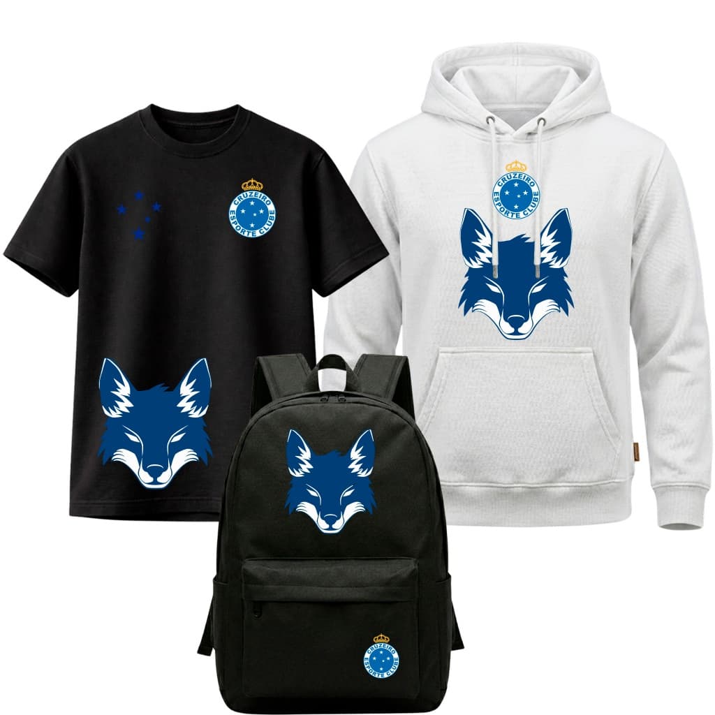 Kit Cruzeiro Raposa Moletom + Camisa + Mochila Unissex