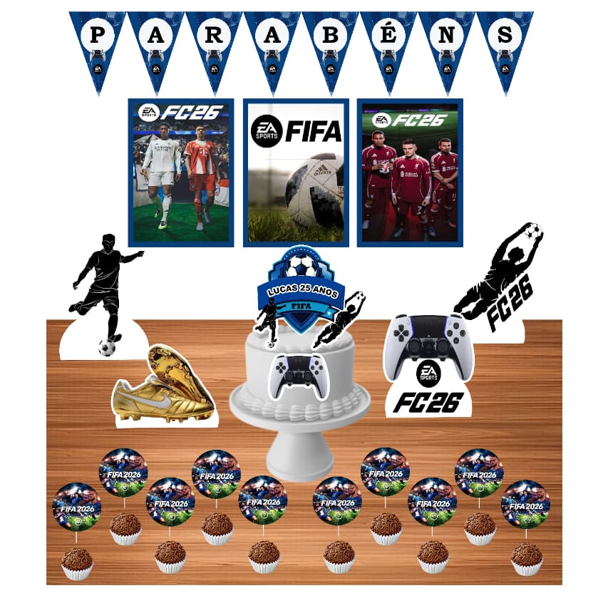 Kit Festa FIFA 40 itens - Festa Pronta - Só um bolinho - Festa em casa - Festa Infantil - Festa Adulto
