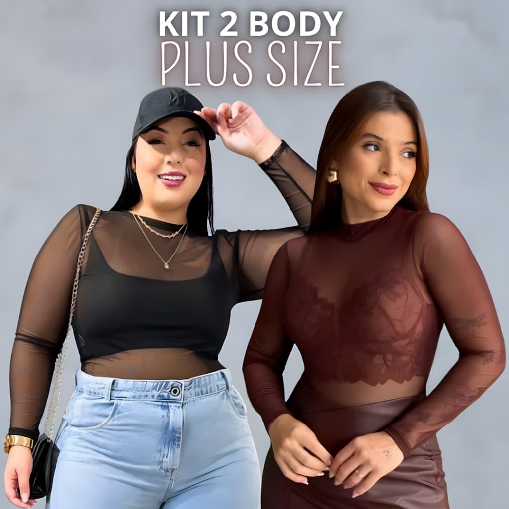 Kit 2 Body Manga LongaTransparente De Tule Festa Balada