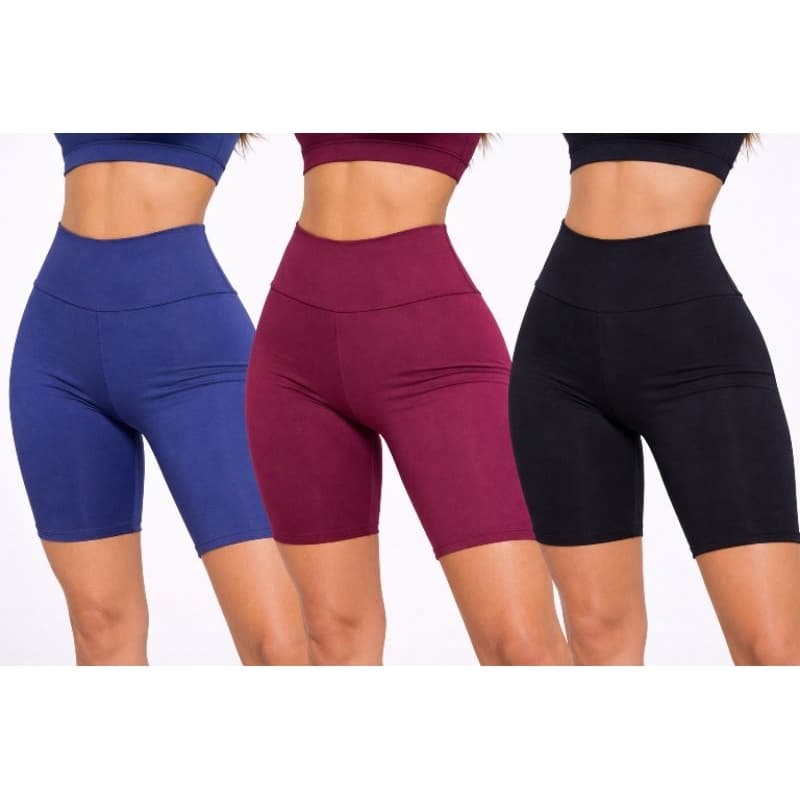 Kit 3 Bermuda Feminina Suplex Cintura Alta para Academia e Fitness Moda
