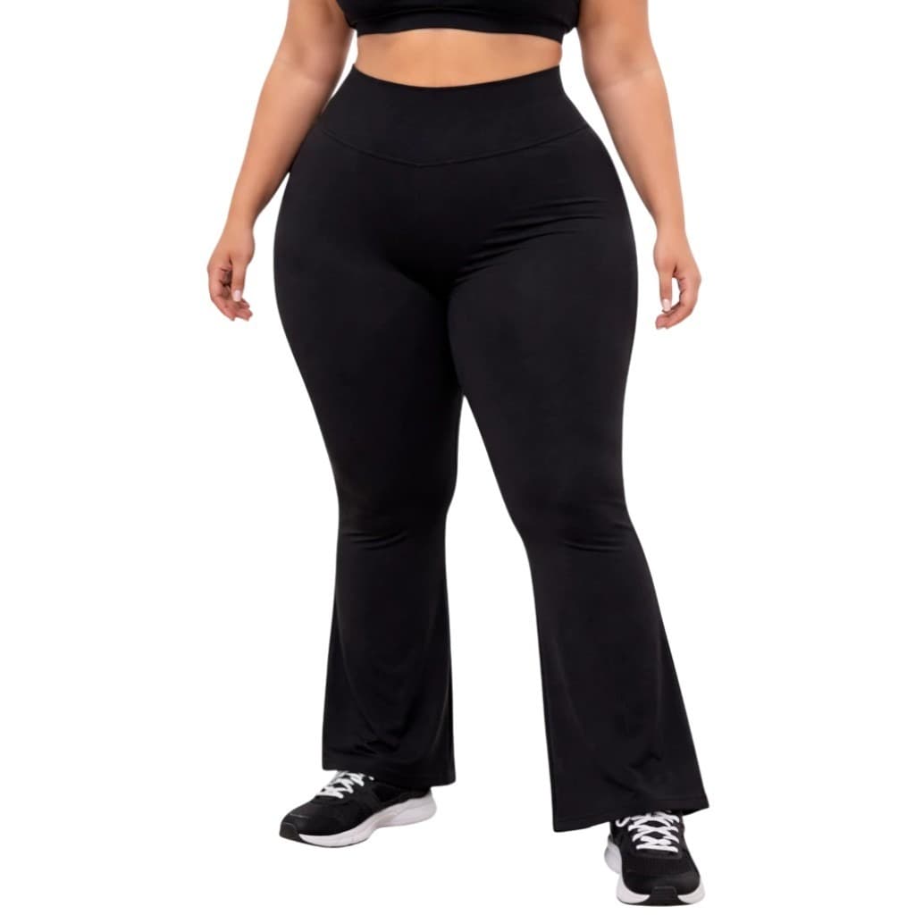 Calça Bailarina Flare Suplex Cintura Alta Plus Size Promoção