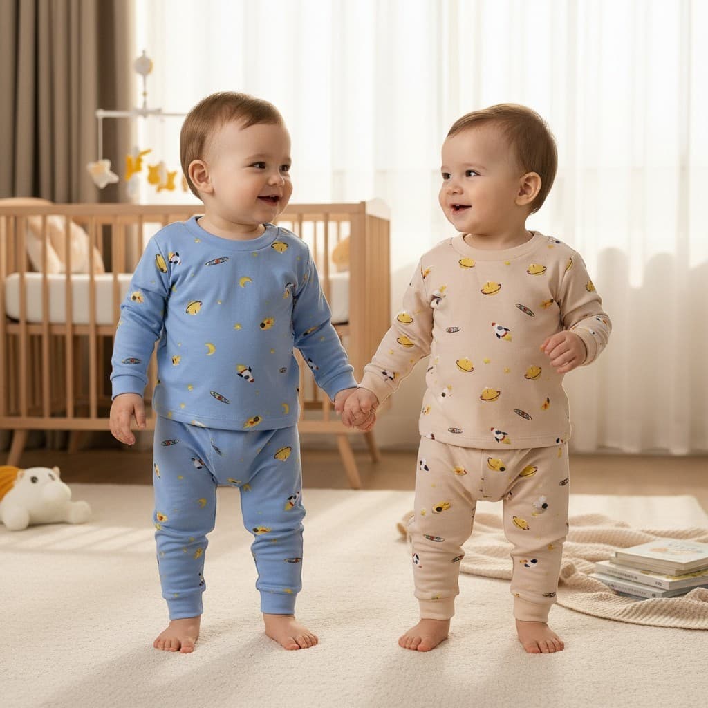 Kit 4 Peças Pijama Bebê Infantil Menino Menina Inverno 2 Conjunto Manga Longa Malha Suave Macio