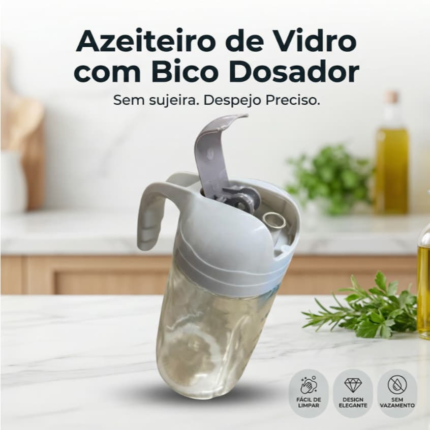 Dispenser De Azeite E Óleo Em Vidro 630ml Com Bico Dosador Antivazamento Porta Condimentos Cozinha Profissional Medidor