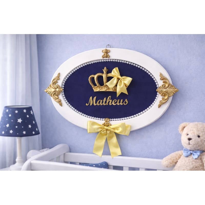 Porta Maternidade Bebê Príncipe com Coroa Quadro Personalizado enfeite de maternidade