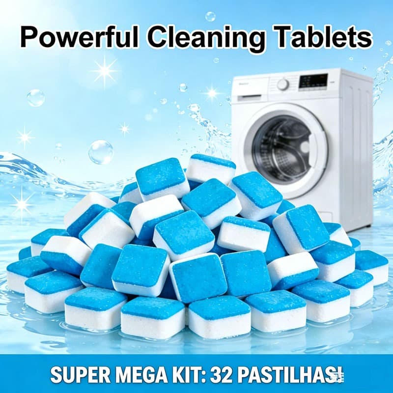 Kit 32 Pastilhas Limpeza Profunda Máquina De Lavar Tira Odor Higienizador Efervescente