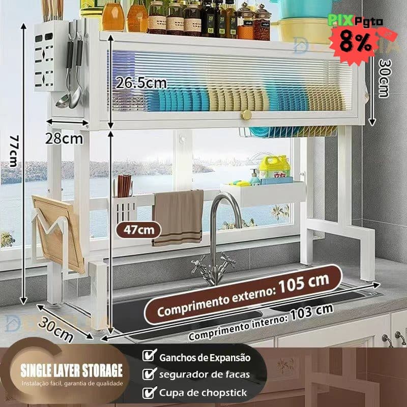 Escorredor de Louças Kitchen Rack Organizador Escorredor de louças metálico Porta Acrílica
