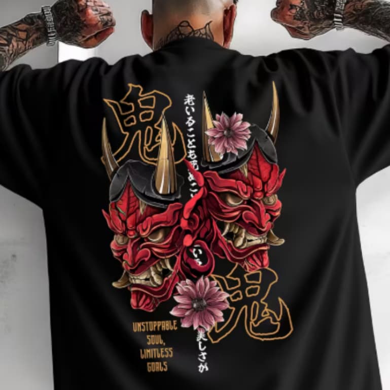 Camiseta Streetwear Slim Urban Samurai Japones Aesthetic Gótico Y2k Algodão Slim Alternativo