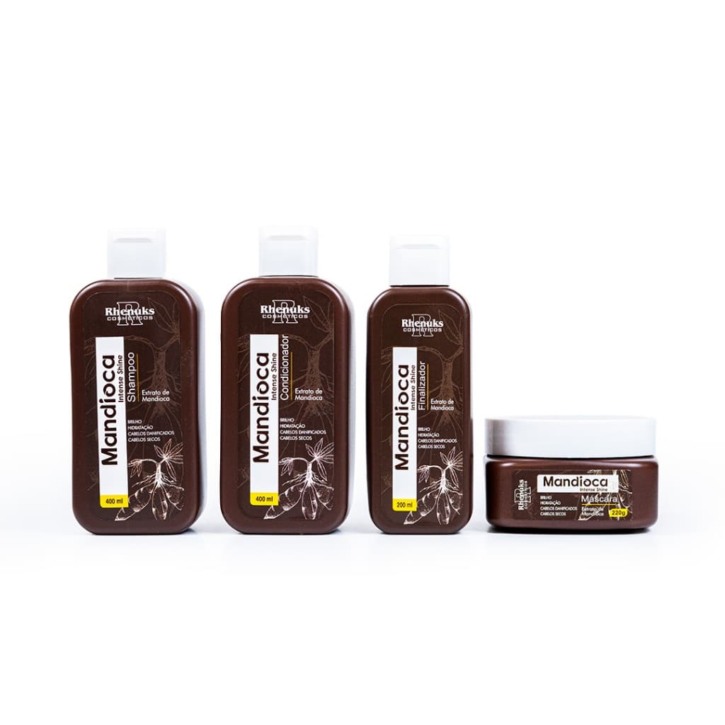 Kit Capilar Rhenuks Mandioca 4 Produtos Nutrição Hidratação Brilho Intenso Fortalecimento Original