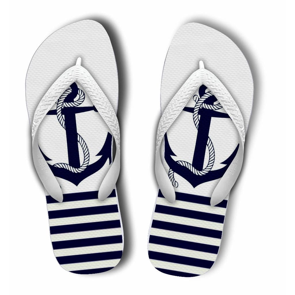 Chinelo Azul Náutico Estampa Âncora e Listras Masculino Confortável Praia Verão