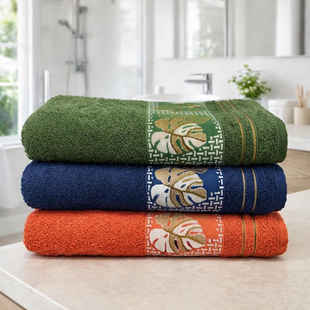Kit 3 Toalha Banho 100% Algodão Maciez Premium 70x135cm Design Luxo Botanic